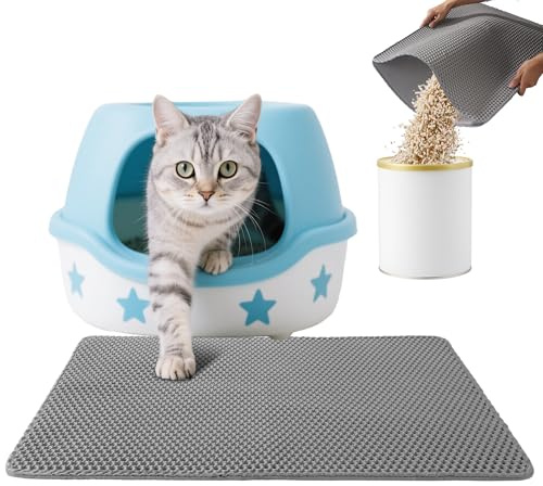 BUCOMTU Katzenklo Matte 55x75 CM, Waben Doppelschicht Katzenstreu Matte Groß, Urin- & Wasserdichte Katzentoilette Matte, Katzenstreumatte, Leicht zu Reinigen, Rutschfeste Katzenmatte für den Boden