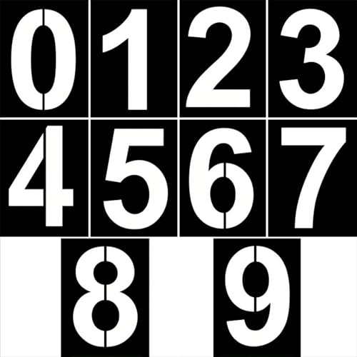 Zahlen Schablonen Groß, 10 Stück Set von 0 bis 9 aus Kunststoff, 20cm hohe Zahlen, wiederverwendbar PET Malerschablonen für Hausnummern, Parkplatzmarkierung, DIY Dekoration auf Holz Metall Glas Papier