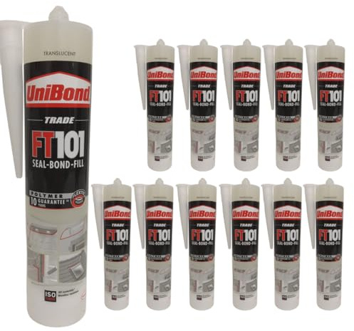 Colle de montage polymère blanche, recouvrable, flexible et pour bois, parquet, plinthes et murs - Pour coller, sceller et remplir (12 x 280 ml)