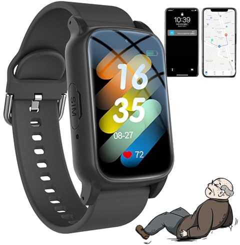 Reloj Con DeteccióN De CaíDas Para Personas Mayores, Con GPS | BotóN SOS | Monitoreo De Salud | Contestador AutomáTico, Recordatorio De CaíDas, Para Pacientes Con Alzheimer Y Demencia. Black
