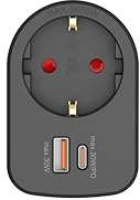 Simon – Adaptador Combi 1 Toma 16A (250V) + 2 Puertos USB (A+C) 30W, Carga Rápida con Quick Charge para Móviles, Smartphones y Tablets, Enchufe de Pared Compacto, Color Negro