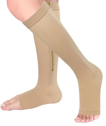 Open Toe Compression Socks 20-30 mmHg, Zipper Compression Socks | Compression stockings for women and men, Support Stockings open toes for varicose veins, oedema, flying
