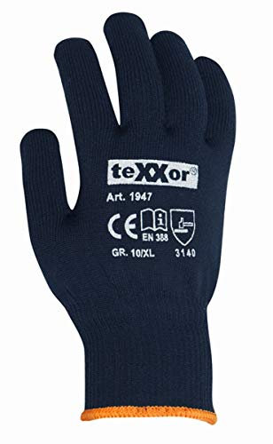 12 Paar texxor Feinstrickhandschuhe rote PVC-Noppen BAUMWOLLE/NYLON Größe 10