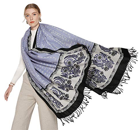 DANA XU 100% Merino Wool Pashmina Shawl for Women 96x43, Oversized Cashmere Wrap with Tassels, Floral Travel Blanket Cape