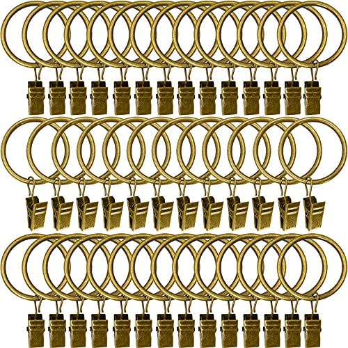AMZSEVEN 40 Pack Metal Curtain Rings with Clips, Drapery Clips Hooks, Decorative Curtain Rod Clips 1.5 in Interior Diameter, Antique Bronze