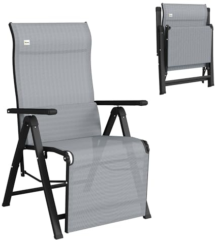 Outsunny Sedia Sdraio da Giardino Zero Gravity Pieghevole e Reclinabile a 9 Livelli con Cuscino Lombare, 70x65x111cm, Grigio