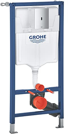GROHE 3-in-1 Set for WC - Solido Installation System for Wall-Hung Toilet (Frame 1.13m, Tectron BAU E Infra-Red Flush Plate in Chrome, Battery Powered, Flushing Cistern 6l-9l, Wall Brackets), 39883000