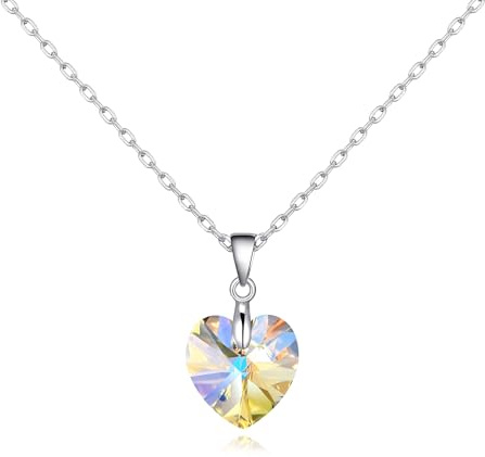 Philip Jones Sterling Silver Aurora Borealis Heart Necklace Created with Zircondia® Crystals