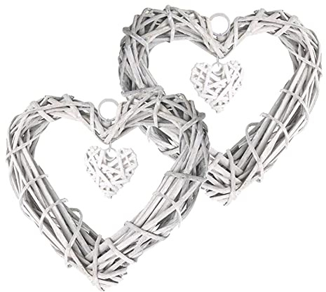 Belvanr Guirnalda de Mimbre en Forma de Corazón 2 Piezas Ratán en Forma de Corazón,Corazón de Mimbre para Colgar Corazón de Ratán Decorativo Colgante para Ventana para Decoración Hogar