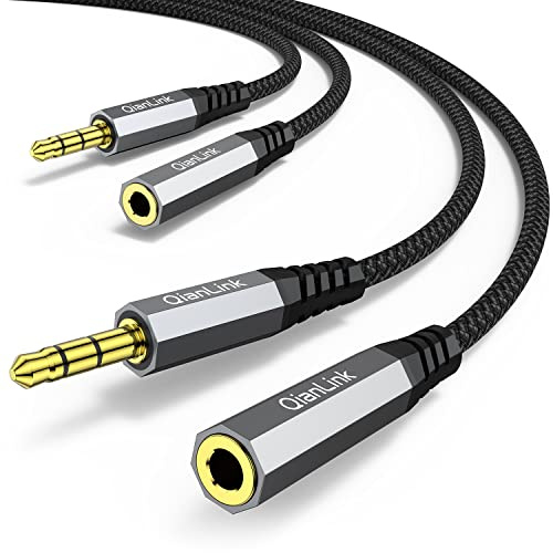 QianLink Headphone Extension Cable, (2-Pack, 6.6ft) 3.5mm Extension Audio Male to Female Aux Adapter Hi-Fi Sound Stereo Extender TRS Cord for Headset, iPhone, iPad, Smartphones, Tablets Media Players