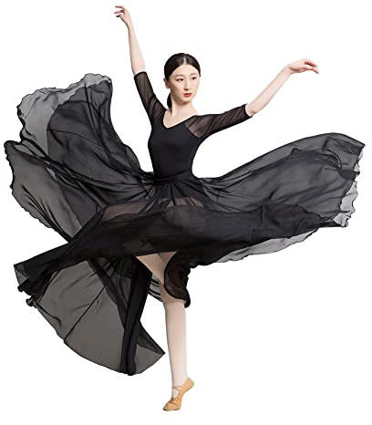 ROYAL SMEELA Tenue Danse Contemporaine Femme Adulte - Costume Lyrique et Moderne - Justaucorps Ballet avec Jupe 720 Degrés - Robe Classique