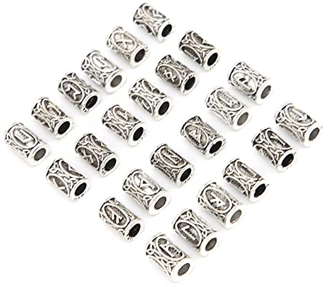 BEIJIALY 24st Viking Hårpärlor Viking Beard Pärlor, Viking Norse Rune Beard Pärlor, Legering Vintage Dreadlock Beads Herr Skägg Tubes Hårdekoration