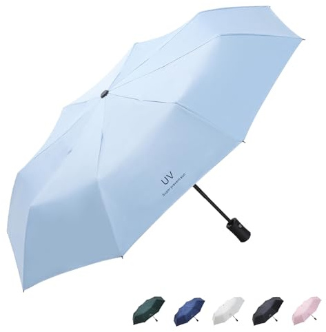 Eastrise Windproof Travel Umbrella with 8 Sturdy Ribs and Black Anti-UV Coating,Compact and Foldable,One-Touch Automatic Opening and Closing Handle,Lightweight,Strong(5 Colour)
