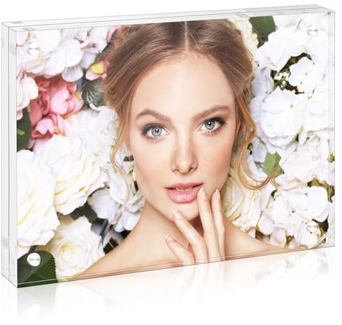 lalago 13.2 x 18.2cm Cadres Photo en Acrylique avec Magnétique, Double Face Sans Cadre de Bureau, Encadrement Photo Magnétique Transparent pour Afficher des Photos, Cartes Postales, Billets, Timbres
