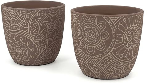 Paire de pots en terre cuite décorés de café | Diamètre 12,5 cm | Pots pour fleurs et plantes d'intérieur et d'extérieur | Porte-pot élégant pour maison, jardin, balcon