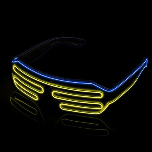 MULBEVD 1 Packung LED-Leuchtbrille, El-Wire-Rave-Shutter-Brille, Partybrille für Halloween, DJ, Konzerte, Rave, Cosplay-Partys (Blau&Gelb)