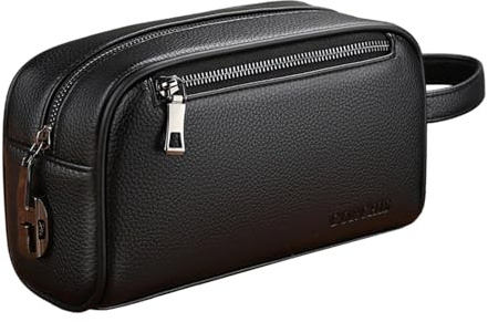 Amagogo Sac de Poignet pour Hommes Sac à Main à glissière en Cuir Poches décontracté Pochette pour Hommes, Noir avec Serrure