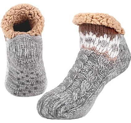 WOTENCE Chausson Chaussette Homme Chaussette Pantoufle Chaussettes Chaudes Antidérapantes Hiver Chaussettes Thermiques Polaire,Chaussettes tricotées hommes avec des pantoufles （Gris Clair ）