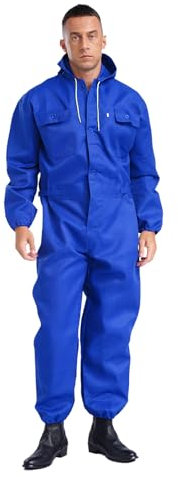 Freebily Herren Arbeitsoverall Mit Kapuze Staubschutz Maleranzug Schutzanzug Handwerker Werkstatt Mechaniker Outfit Ganzkörperanzug Blau 4XL