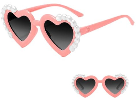 Baby Sonnenbrille Kinder Sonnenbrillen 3-9Jahre,Polarisierte Kindersonnenbrille,Funny Herzförmige Party-Sonnenbrille UV400 Schutz Perle Vintage Herz für Kleinkinder/Mädchen/Jungen Strandparty (Rosa)