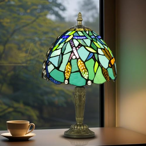 Crefotu Small Tiffany Style Table Lamp, 3 Color Temperatures Bedside Lamp, 8 Inch Stained Glass Desk Light for Home Office Bedroom Living Room (Wheat Ears)
