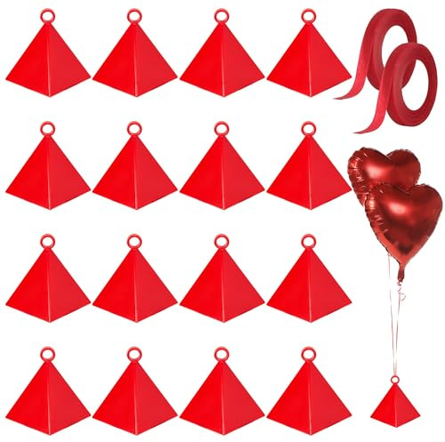 16 pesi per palloncini a elio, magnetismo, con 2 rotoli di nastro, riutilizzabili, per feste, matrimoni, compleanni, Natale, Halloween (rosso)