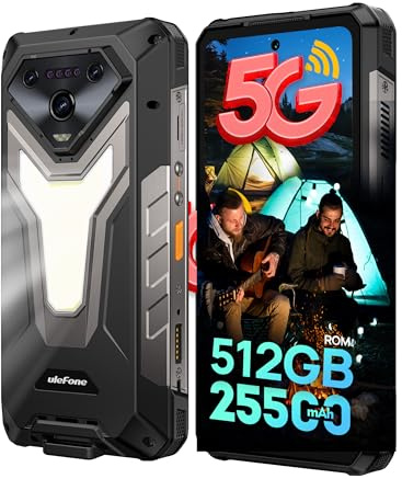 Ulefone Armor 34 Rugged Smartphone 5G, 25500mAh 66W AI Cellulare 32GB+512GB/SD-2TB, 6.95 FHD+ 120Hz Android 15 mit 1100LM Luce LED versatile, 50MP+64MP Visione notturna 4 IR LEDS Design/3-Slots/NFC