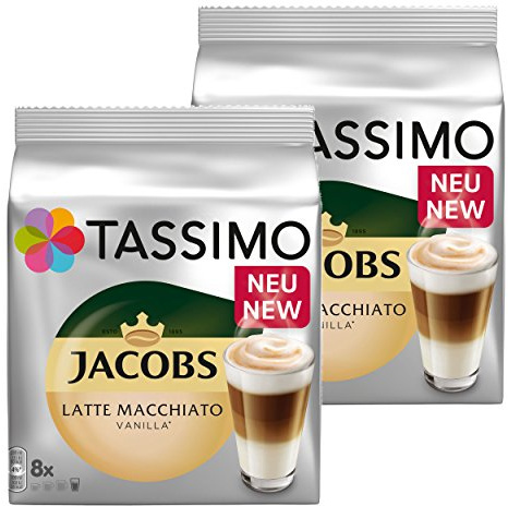 Tassimo Latte Macchiato Vanilla, Café, vainilla Leche Café Café Cápsula, gorda Café Tostado, 32 T disc/16 Raciones