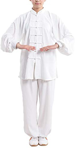 DianshaoA Uniforme Tradizionale Pankou Cinese Cotone E Lino Tai Chi Uniformi Kung Fu Abbigliamento Unisex Bianco L
