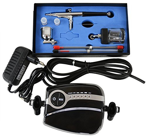 SET AEROGRAFO CARRY II COMPRESOR AEROGRAFO para PINTURA AEROGRAFO, PISTOLA AEROGRAFO 134s con boquilla de 0,2/0,3/0,5mm para diseño de uñas, maquillaje, tatuajes, reposteria y modelismo
