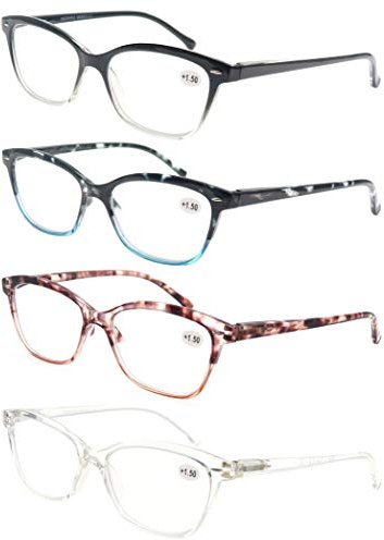 MODFANS Lot de 4 Lunettes de Lecture 2.0 Femme,Lunettes Loupe Monture Legere Branches a Ressort,Lunettes de Vue Noir-Bleu-Rose-Transparent