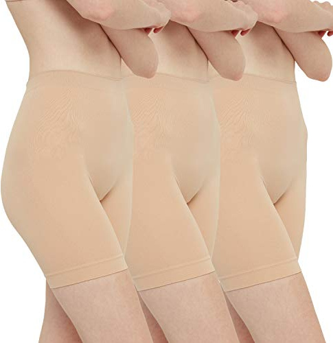 INNERSY Braga Pantalon Anti Roce Boxer Mujer Pantalones Cortos Deporte Culotte Antirozaduras 3 Pack (S, 3 Beige)