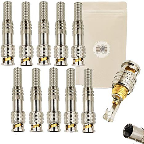 10x Spina BNC maschio con vite placcato oro 18K - senza saldatura - Per cavo coassiale - Connettore video s video SDI CCTV - Adaptout marca francese