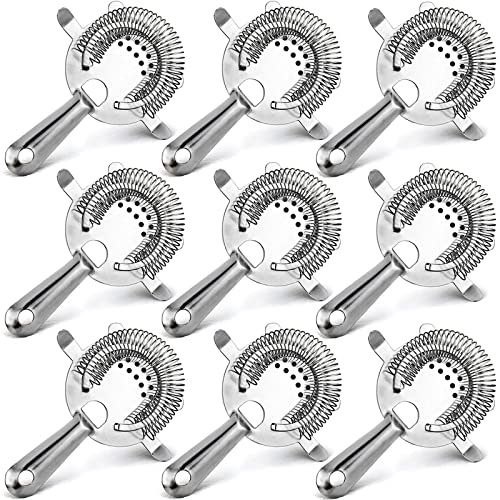 WUWEOT 9 Pack Cocktail Strainer, 4-Prong Stainless Steel Bar Strainer, 6 Inches Silver Bar Tool Drink Strainer with 100 Wire Spring for Bartenders and Mixologists