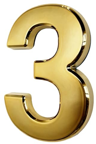 4 Inch Gold Mailbox Number #3, 3D Address Letter Stickers for House Apartment Office Doors, Shiny and Bright. (3, Gold)