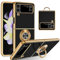 YINLAI Samsung Galaxy Z Flip 4 Case Soft Silicone TPU Slim Case with Gold Magnetic Ring Holder Shockproof Women Protective Girls Cover Case for Samsung Galaxy Z Flip 4 5G, Black