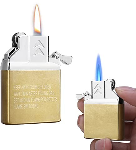Ultraray Accendino Antivento Doppia Fiamma, Inserto a Gas, Accendigas Ricaricabile, Accendi Vintage Ottone Metallo, Regalo per Uomo Donna (Venduto Senza Gas)