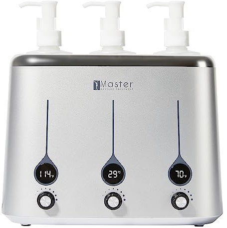 Master Massage Gen-II 3-oljeflaskor värmare med temperaturregulator LED-display för massageolja lotion inkl. 3 x dispenserflaskor