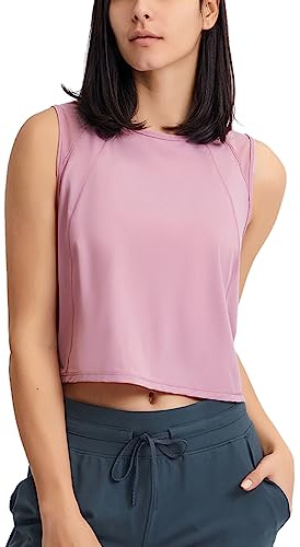 Hanyomo Mujer Yoga Ejercicio Camisetas sin mangas Aptitud física Culturismo Chaleco recortado Atlético Camisetas sin mangas Rosado M
