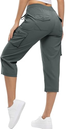 YSENTO Womens Shorts Walking Cargo 3/4 Length Hiking Shorts Lightweight Summer Capri Cropped Outdoor Pants with Multi Pockets