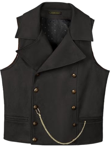 AeoTeokey Gilet de costume en daim pour homme à double boutonnage - Gilet de cowboy classique en cuir synthétique - Grand revers, Noir , 3XL