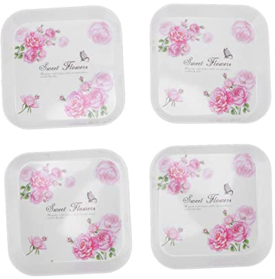 Tomotato 4 Piezas Plato para Refrigerios, Mini Plato Cuadrado para Servir Refrigerios de Frutas de 5,9 Pulgadas para Fiestas Cocinas Bodas, Bandeja de Comida Pequeña para Galletas(Rosa)