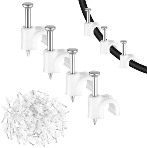 Andibro 100 Stück Kabelschellen Nagelschellen, Kabelklemmen mit Nagel kabelhalter wand Kabel Befestigungen Cable Clamp 4 mm Kabelmanagement für Kabel Netzwerkkabel Weiß (4mm)