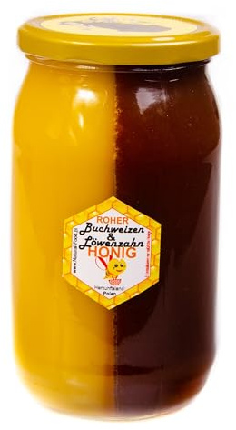Natural Food - Roher Honig - Natürlich, ohne Zusatzstoffe - Ungefiltert, Nicht Erhitzt - Reiner und Unverarbeiteter - Sehr Gesund - 2in1 Buchweizenhonig & Löwenzahnhonig - 1,1 kg