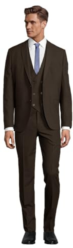Steffen Klein Herren Anzug - Dreiteiler - Slim Fit - Größe 56 - Business Anzug mit Weste - Elastischer Komfort - Braun