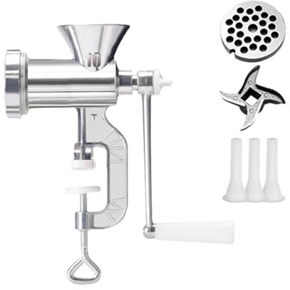 JIEBWCHA Picadora De Carne De Aluminio, 28 * 26,5cm De Salchichas Multifuncional, Robusta Máquina Embutidora De Salchichas, Manivela Carne Picadora De Verduras, Máquina Manual De Enema De Salchichas