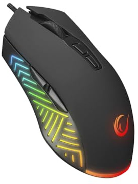 Rampage Spear V2 Schwarz Kabelgebundene Gaming-Maus mit RGB-Beleuchtung - 12800 DPI, 7 programmierbare Tasten, Leichte Ergonomische Gaming-Maus für PC/Mac/Laptop Gamer