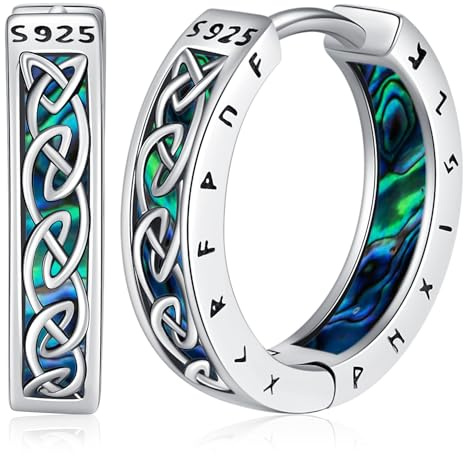 Orecchini vichinghi in argento sterling 925 e rune nordiche, orecchini a cerchio ipoallergenici, regalo per uomo e donna, 15 mm, Argento sterling