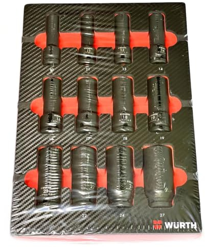 Würth 1/2 tums system krafthylsnyckel set 12 delar 6-kantig hylsnyckelsats nötter yttersexkant 0965905218 för verkstadsvagn 4,4.1 nötsats