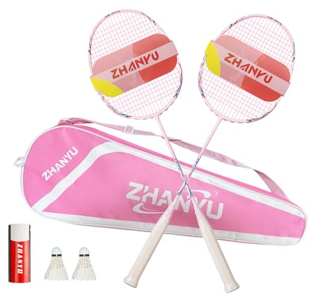 Badminton Rackets,Badminton Racket Set,82 Gram Lightweight Carbon Fiber One-Piece Molded Durable Professional Grade Racket,Including 2 Rackets,2 Shuttlecocks,And 1 Ball Bag (021-pink)